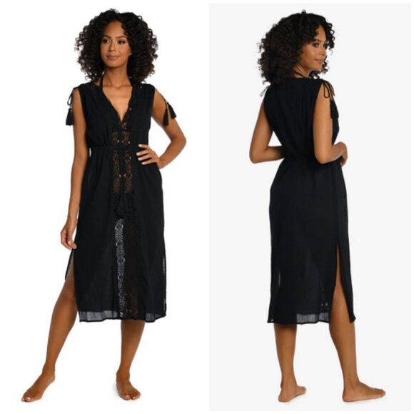 💕LA BLANCA💕 Island Fare Cover-Up Midi Dress ~ Black Small NWT - Picture 1 of 15